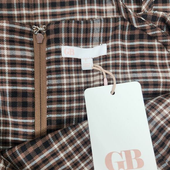 GB Woman's Brown Plaid Dress Size Large With Tags - Picture 10 of 12
